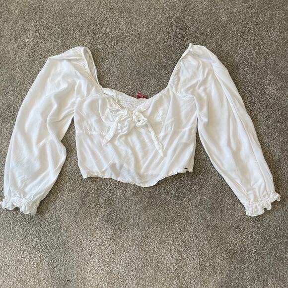 Guess large knot front balloon puff sleeve crop top blouse TLS1 2862 - Picture 7 of 9